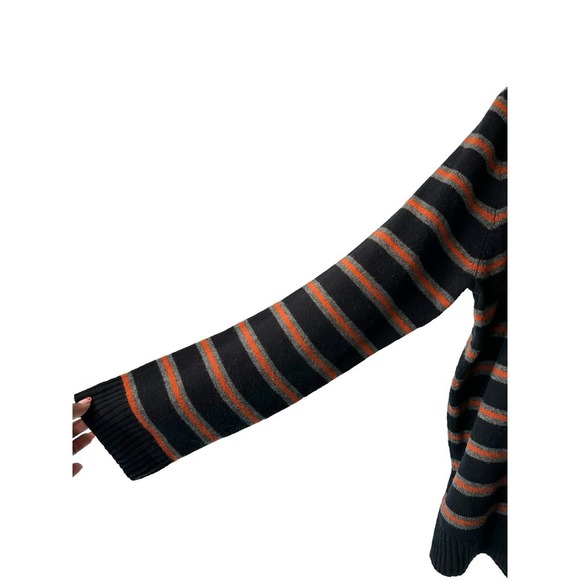 J.Crew Men's Black Gray Orange Striped Wool Crewneck Casual Sweater Size Large - Picture 7 of 11